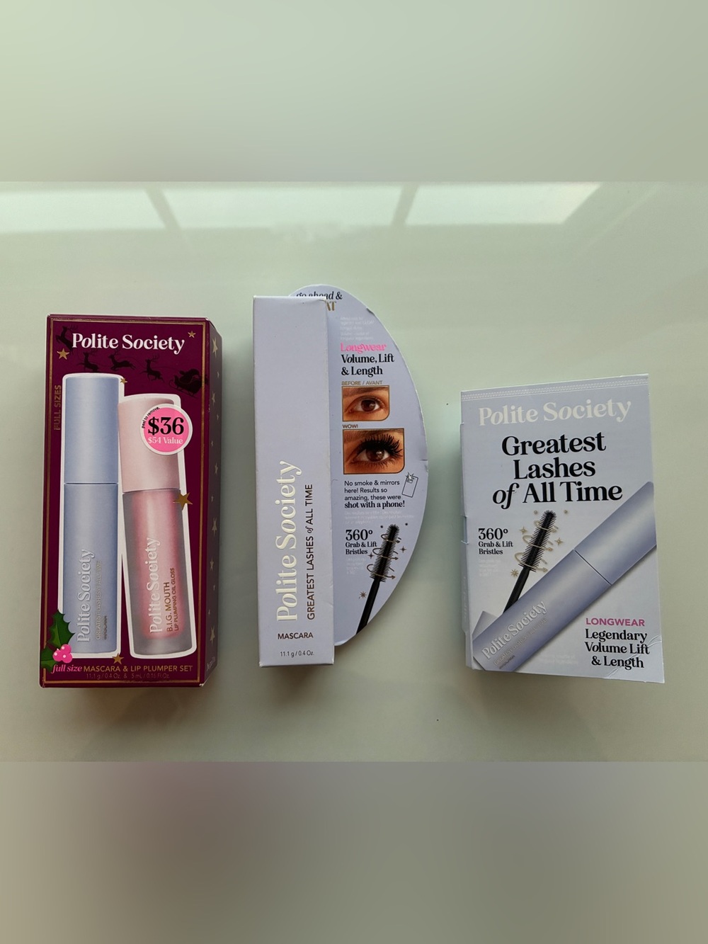 Polite Society Bundle 2 Full Size Mascaras BIG Mouth Lip Gloss + Mini Sealed